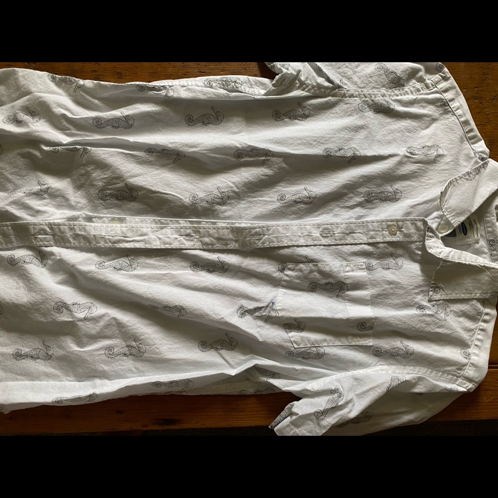 White button up with Sea Horses
